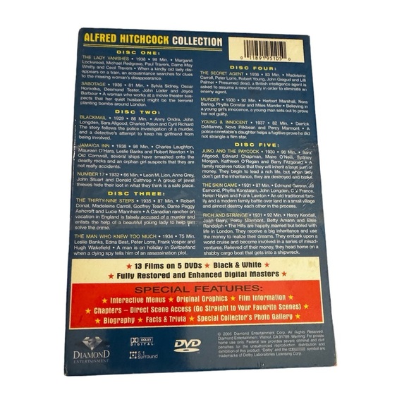 NEW! ALFRED HITCHCOCK Collection 13 films on 5 DVD's NWT gift set Christmas NWT - Picture 2 of 5